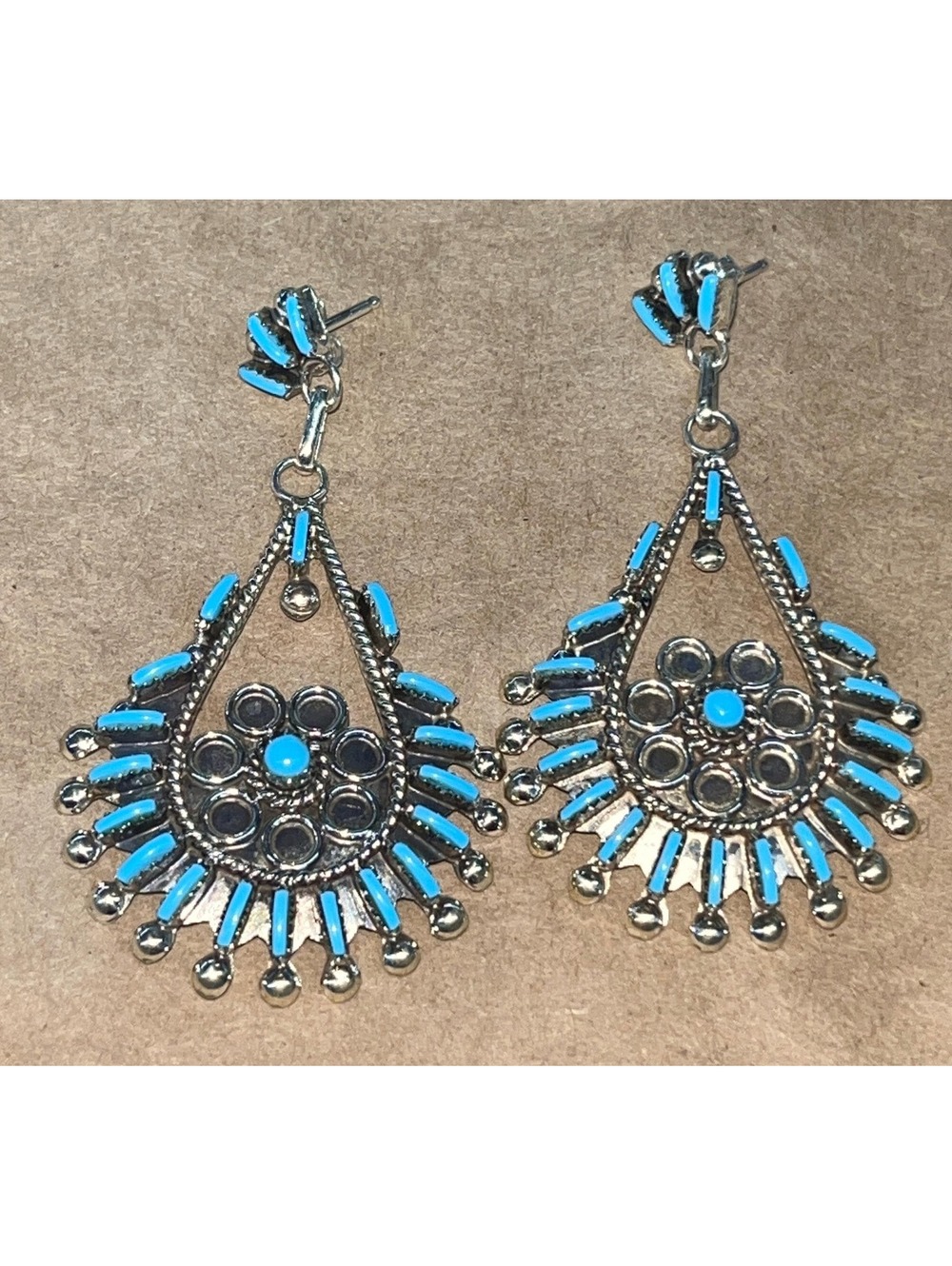 Zuni sterling silver petit point turquoise cluster traditional earrings